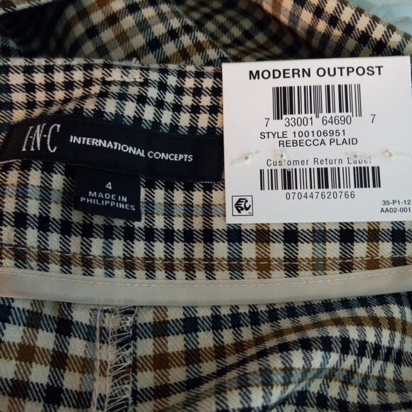 INC International Concepts Size 4 Pants Cropped Culottes Rebecca Plaid High Rise - Picture 5 of 8